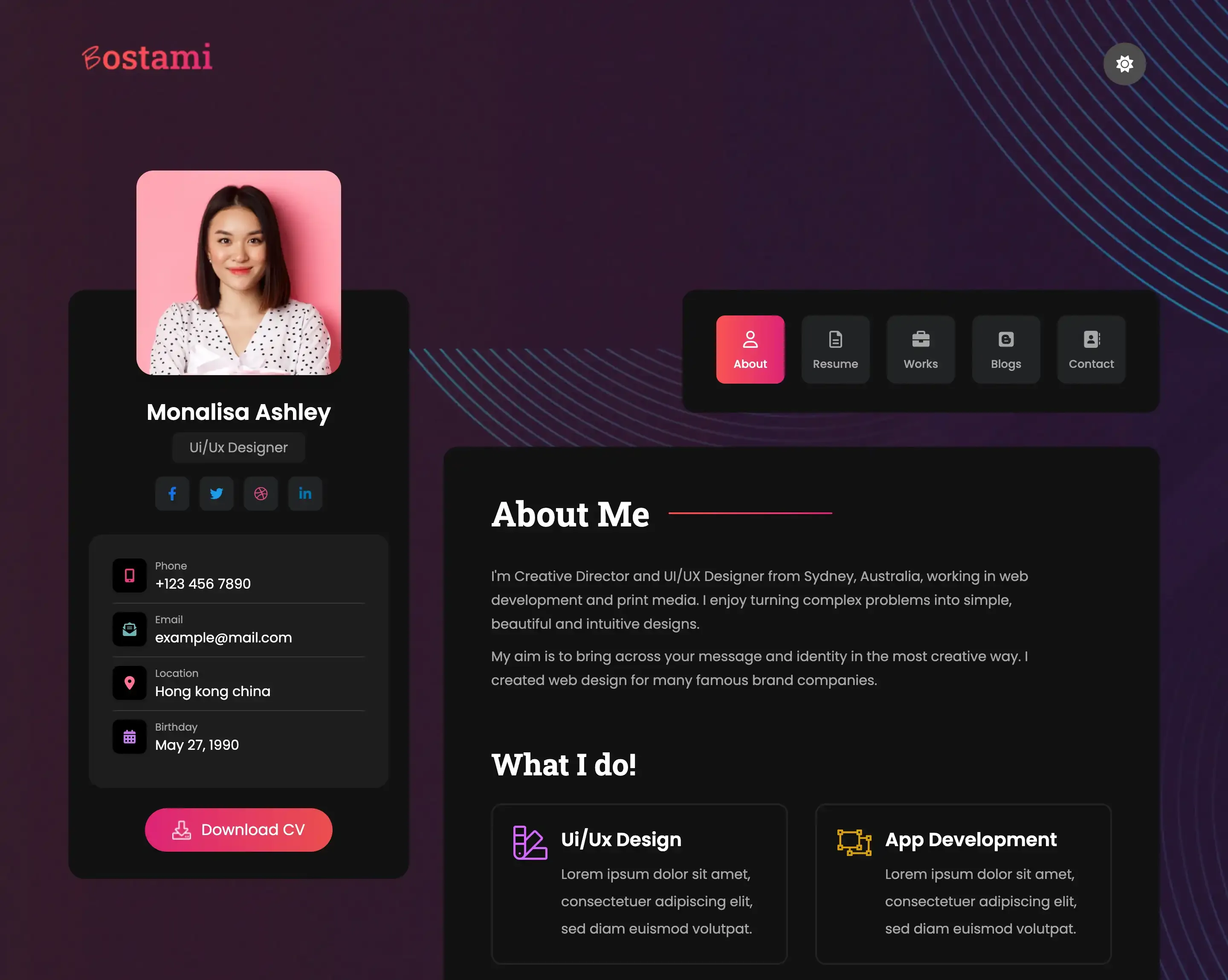 Bostami - Tailwind CSS Personal Portfolio React Template screenshot