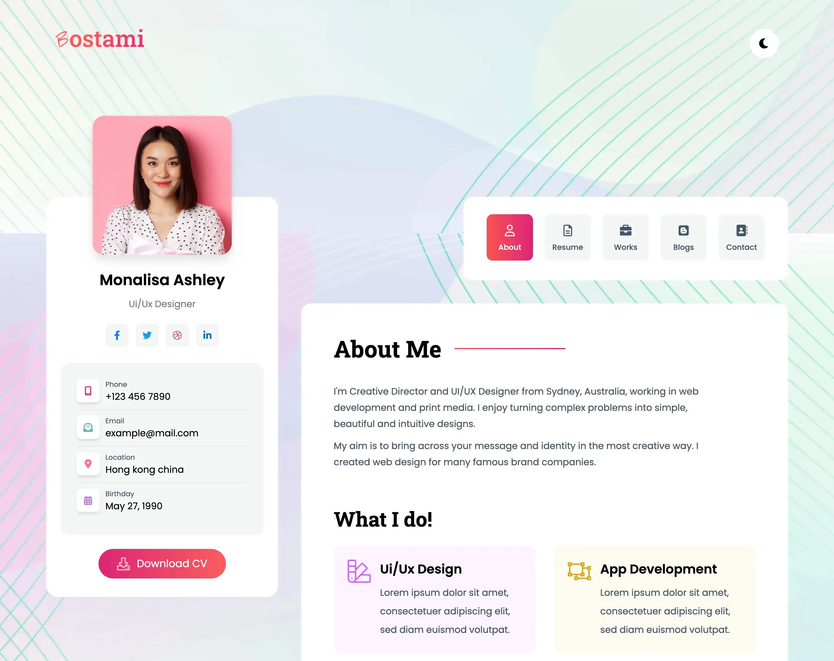 Bostami - Tailwind CSS Personal Portfolio Template screenshot