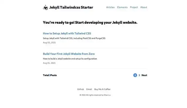 Jekyll Tailwind CSS Starter screenshot