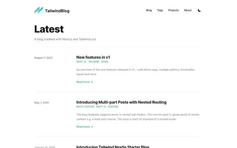 Tailwind Nextjs Starter Blog screenshot