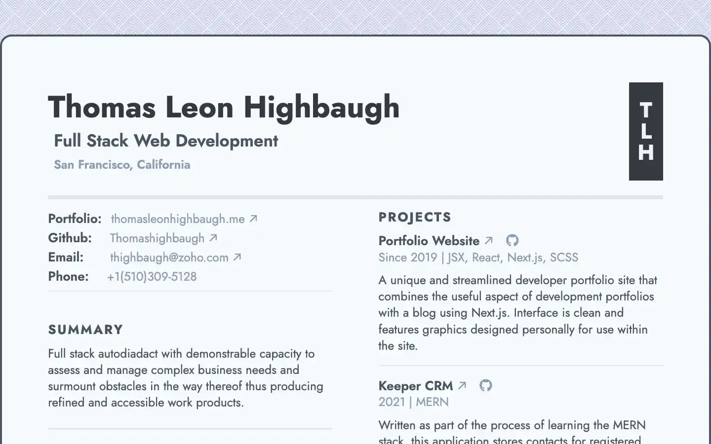 Universal Résumé Template screenshot