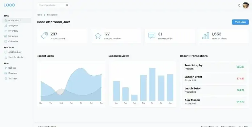 Vue tailwind admin screenshot